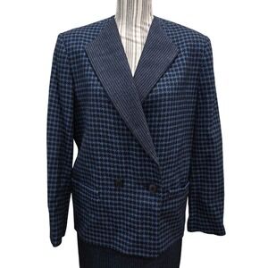 Christian Dior The Suit Houndstooth Blazer Jacket Blue Wool Double Breasted Sz 8